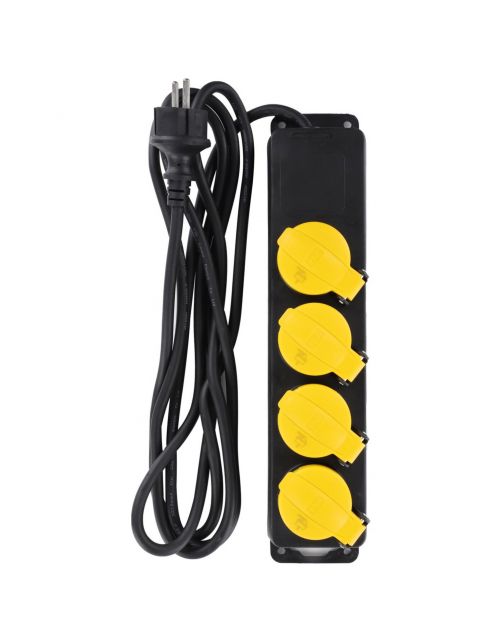 Exin Stekkerdoos 4-Voudig Swd - Elektra - 3 m Zwart Spatwaterdicht