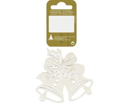 Kerstdecoratie hangende bellen hout wit