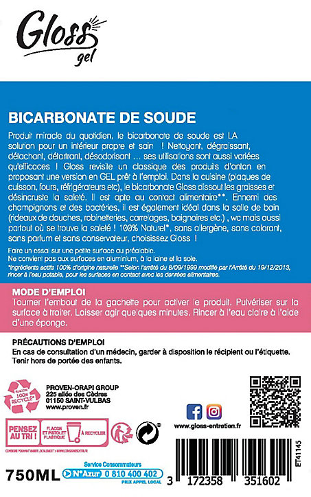 Gloss bicarbonate de soude gel 750ml