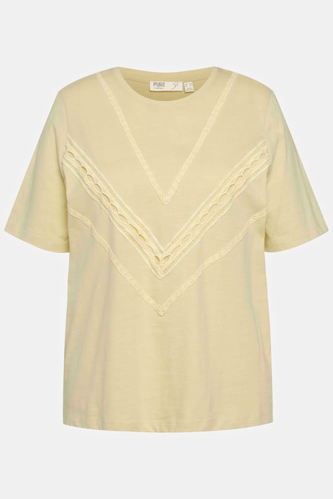 T-Shirt, Zopfmuster, Rundhals, Halbarm, Biobaumwolle