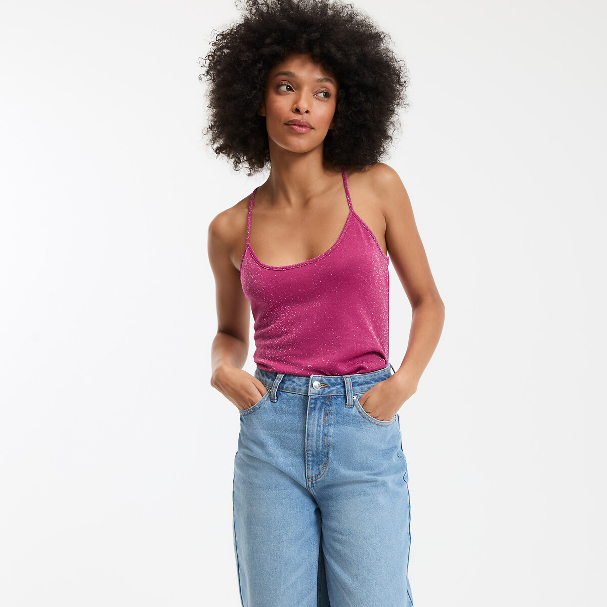 COLEÇÕES LA REDOUTE<br>Regata em malha iridescente, alças finas