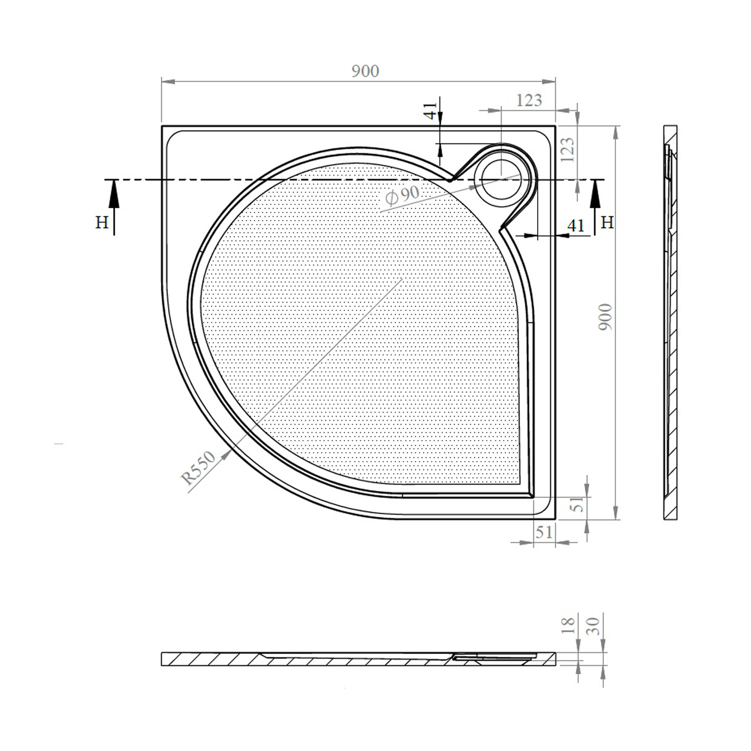 Gelco Arca kwartronde douchebak 90x90cm wit