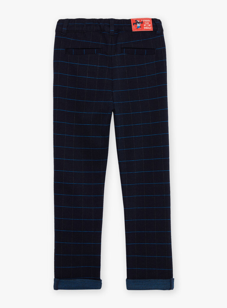 Pantalon bleu marine à imprimé à carreaux