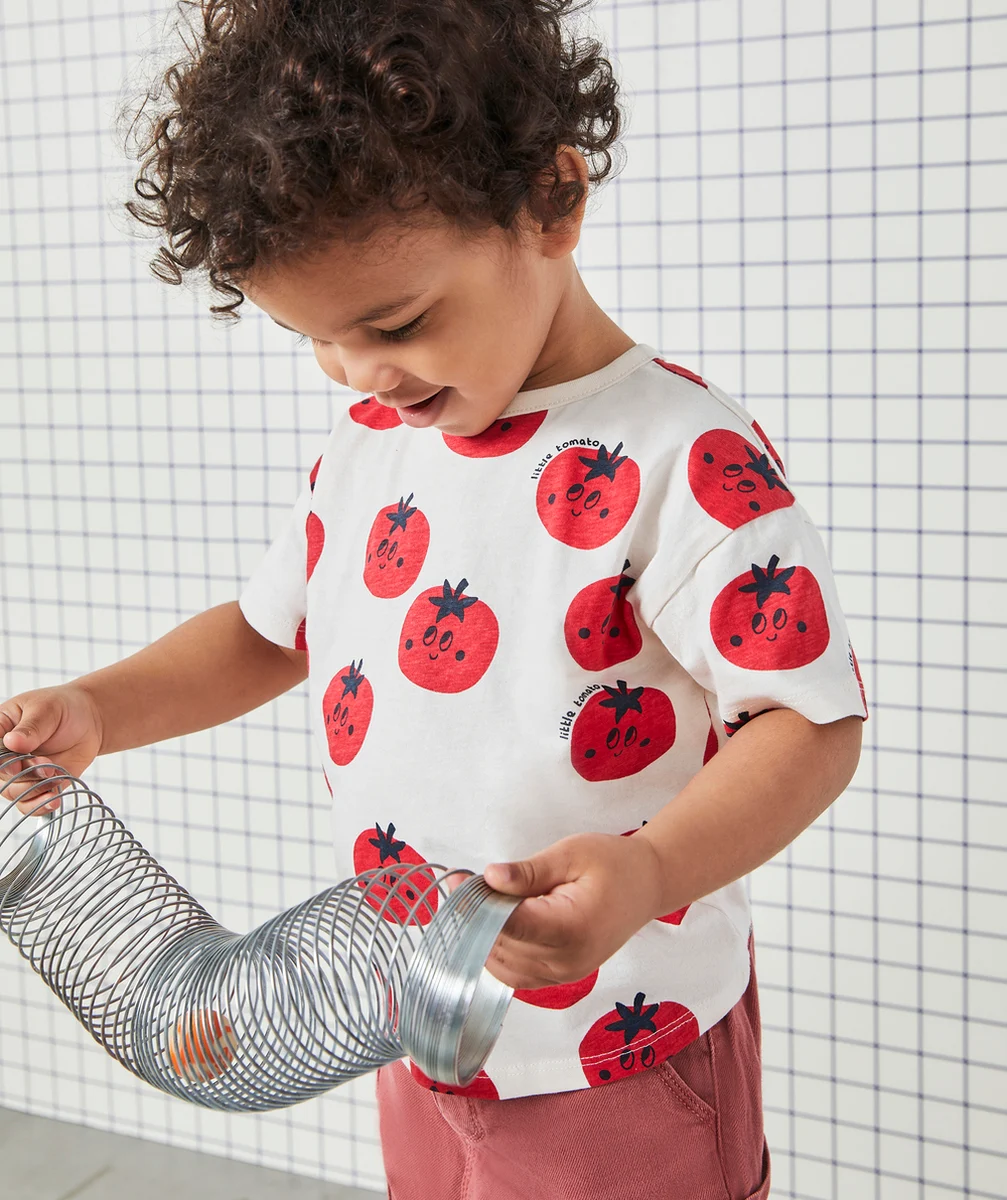 T-SHIRT BÉBÉ GARÇON EN COTON BIO ÉCRU IMPRIMÉ TOMATES