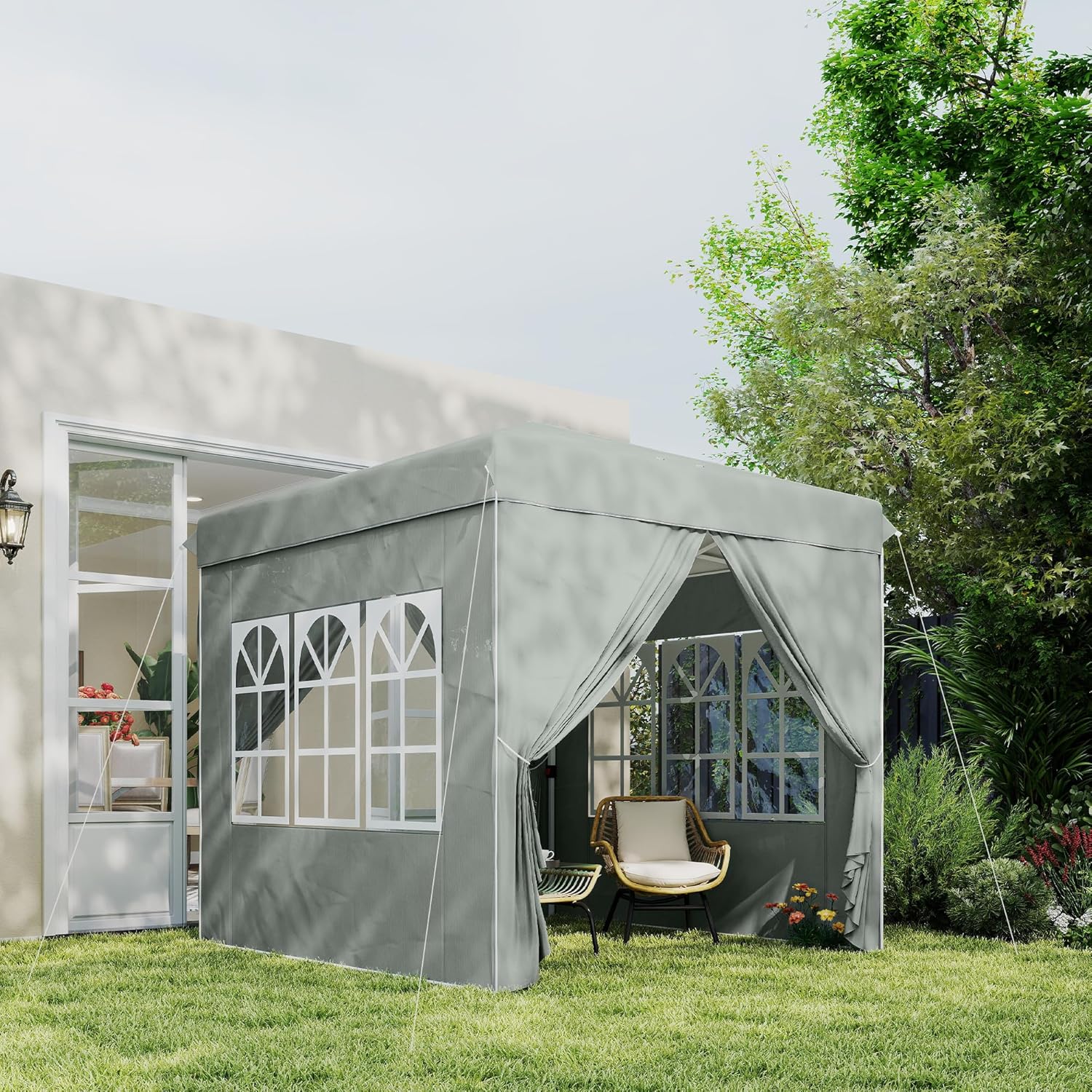 Outsunny Pavillon 2,5x2,5m, wasserabweisend Stabil Winterfest Pop-up Faltpavillon, UV Schutz 50+, Faltbar Partyzelt Gartenzelt mit 4 Seitenteilen Tasche Gartenpavillon für Camping Garten, Hellgrau