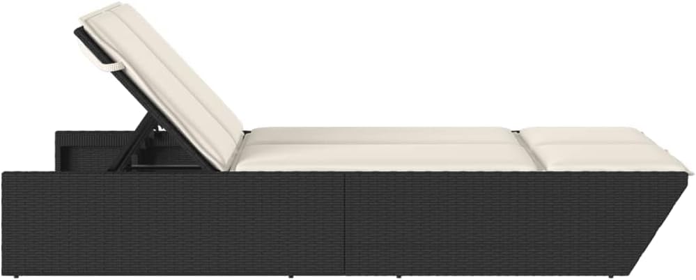Doppel Sonnenliege, Gartenliege mit Auflagen, Doppelliege für Garten Terrasse, Relaxliege Sonnenbett Gartenmöbel,Poly Rattan Doppel Sonnenliege,Schwarz