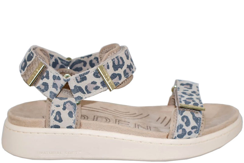 WODEN LINE LEOPARD SANDAL I BEIGE TEKSTIL