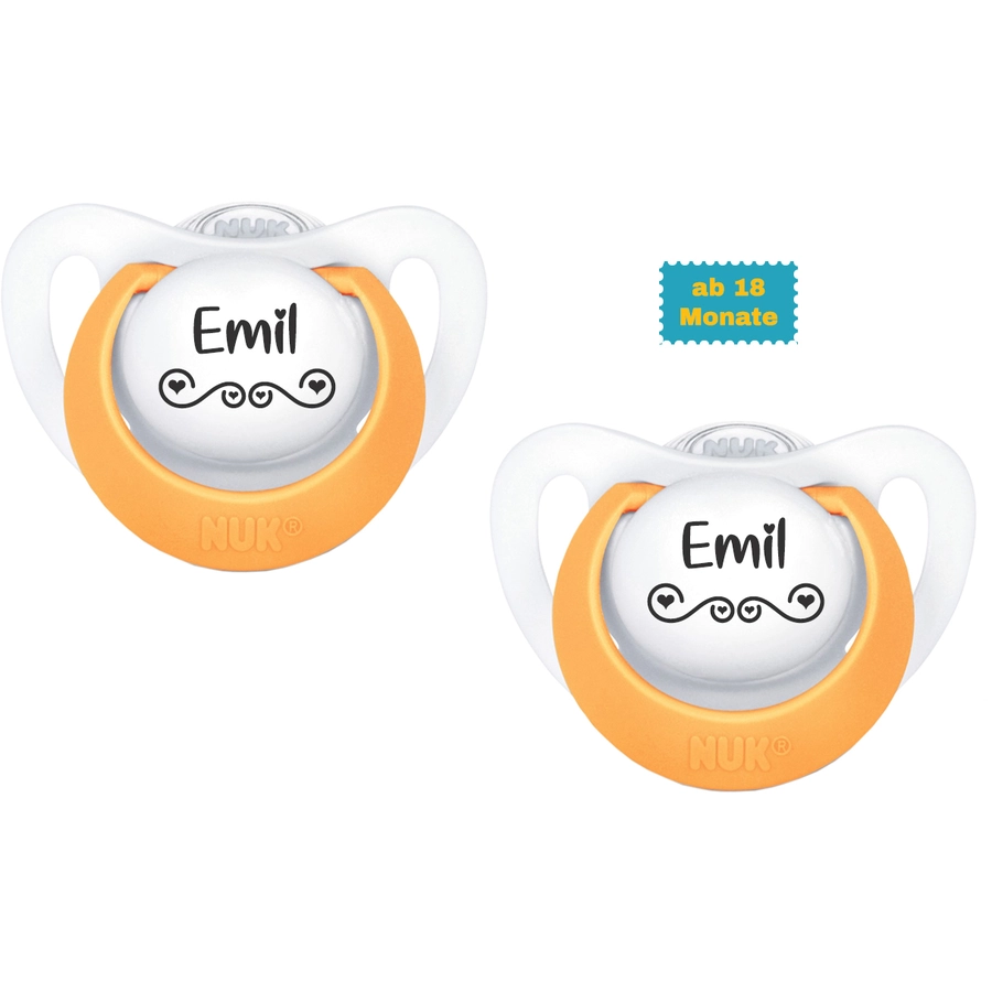 Schnullireich Schnuller mit Namen  Namensschnuller NUK Genius Love – 2er Set (Junge) Weiß
