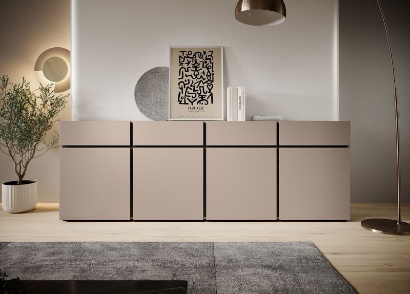 Meubella - Dressoir Cainan - Beige - Zwart - 225 cm