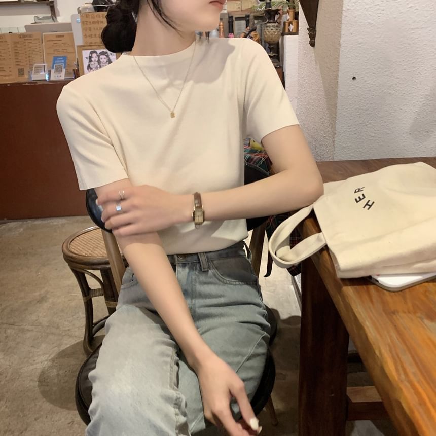 Shinsei - T-shirt met korte mouwen en mockneck, effen