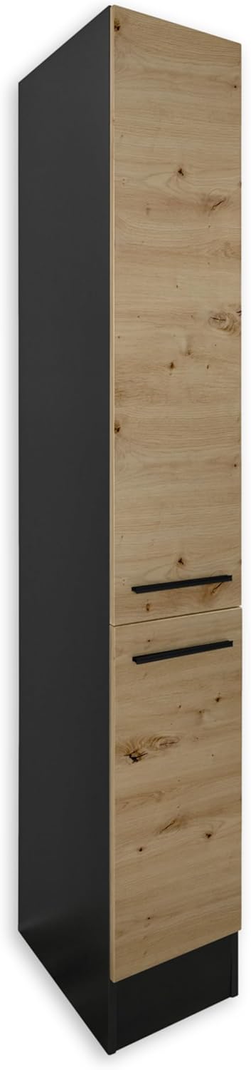 JAZZ 8 Moderner Apothekerschrank Küche in Anthrazit, Artisan Eiche Optik - Geräumiger Hochschrank Küchenschrank mit viel Stauraum - 30 x 211 x 57 cm (B/H/T)