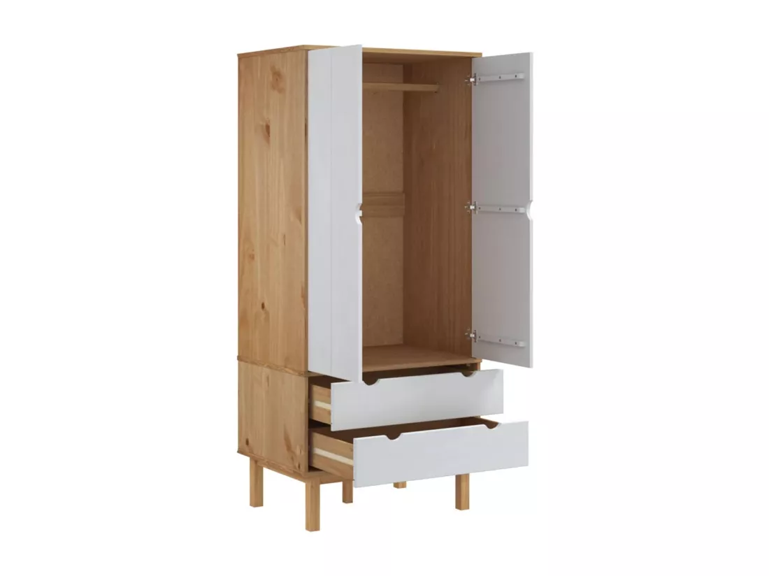 Garde-robe OTTA Marron et blanc 76,5x53x172 cm Bois massif pin