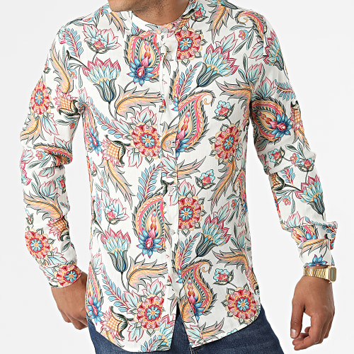 Chemise Manches Longues Col Mao Floral UY837 Beige