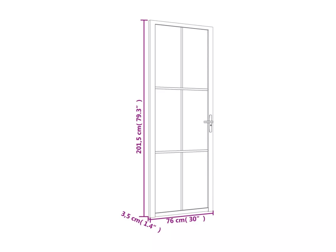 Porte intérieure 76x201,5 cm Noir Verre mat et aluminium