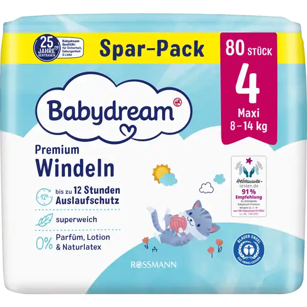 Premium Windeln Größe 4 Maxi, 80 Stück, 8-14 kg