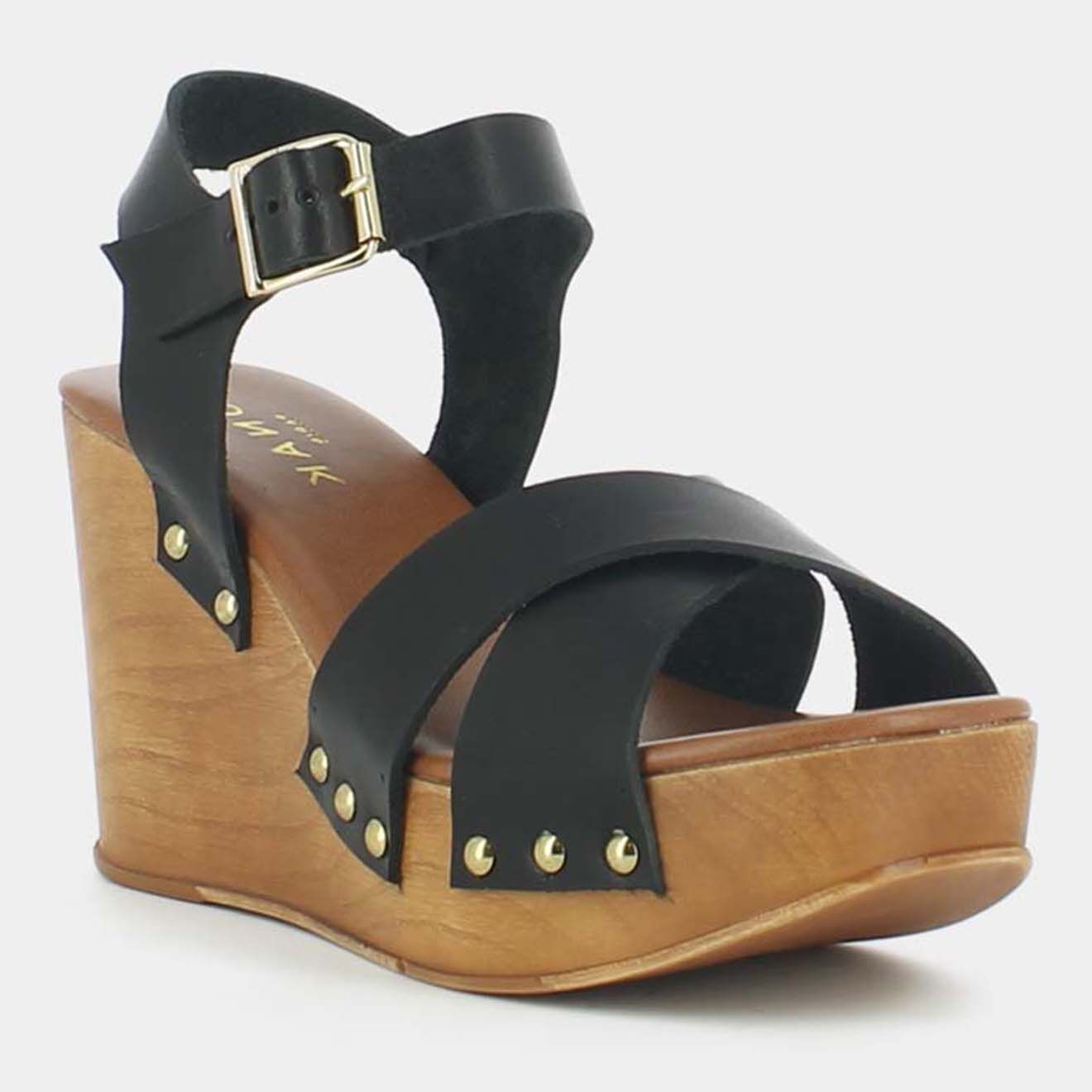 Jonak Sandales compensées en Cuir Etna noires - Talon 9 cm