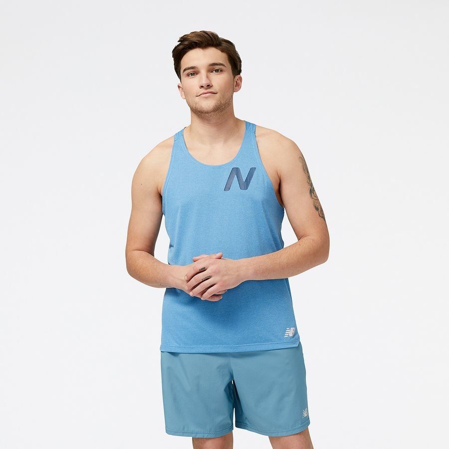 New Balance Débardeur Graphic Impact Run Singlet - Bleu