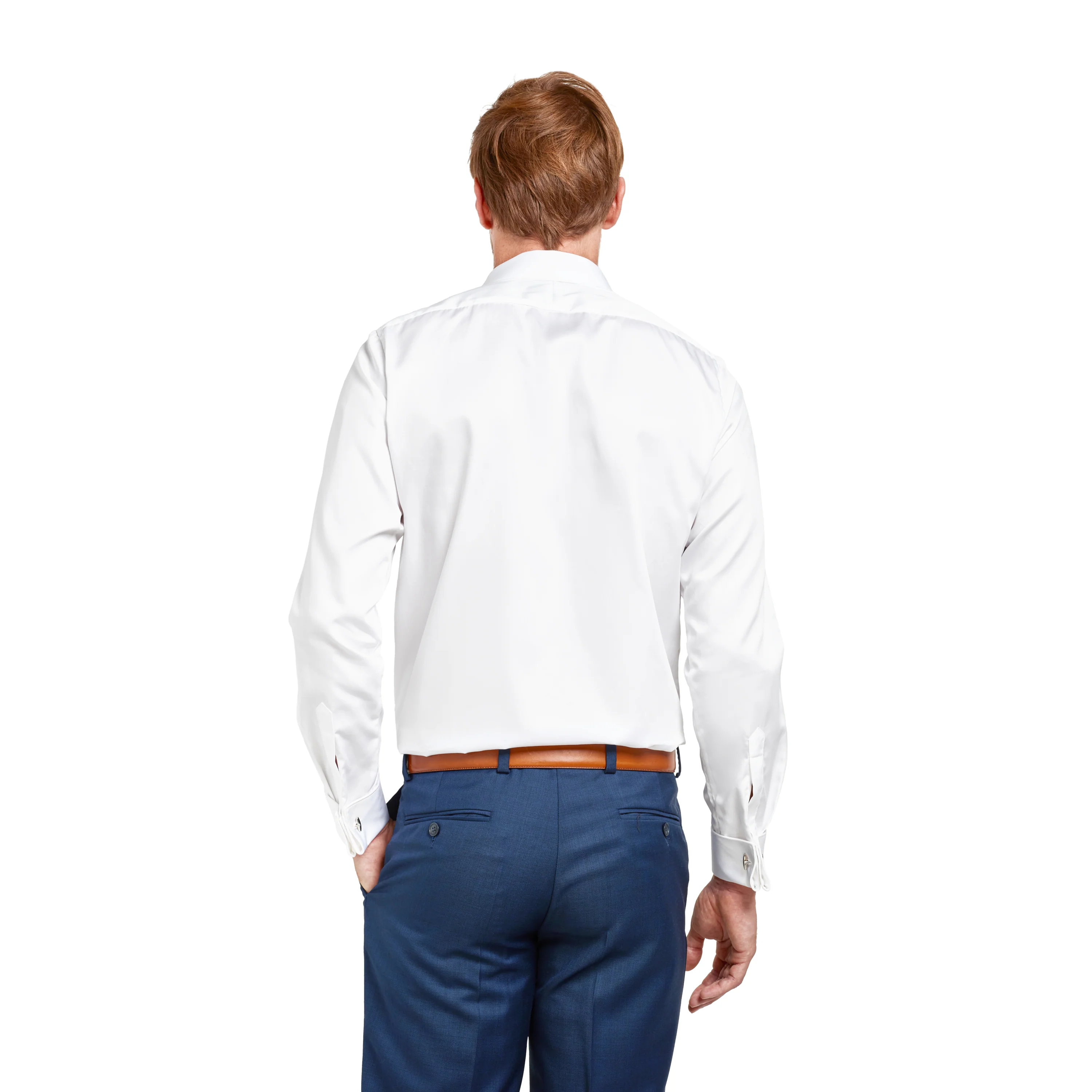 Chemise droite blanche sans repassage 100% coton poignet mousquetaire