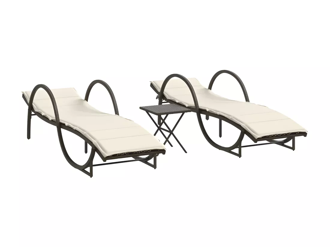 Chaises longues lot de 2 avec table marron résine tressée