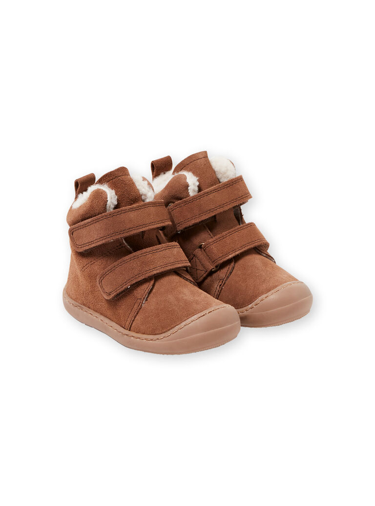 Boots flexible croûte de cuir marron bébé garçon