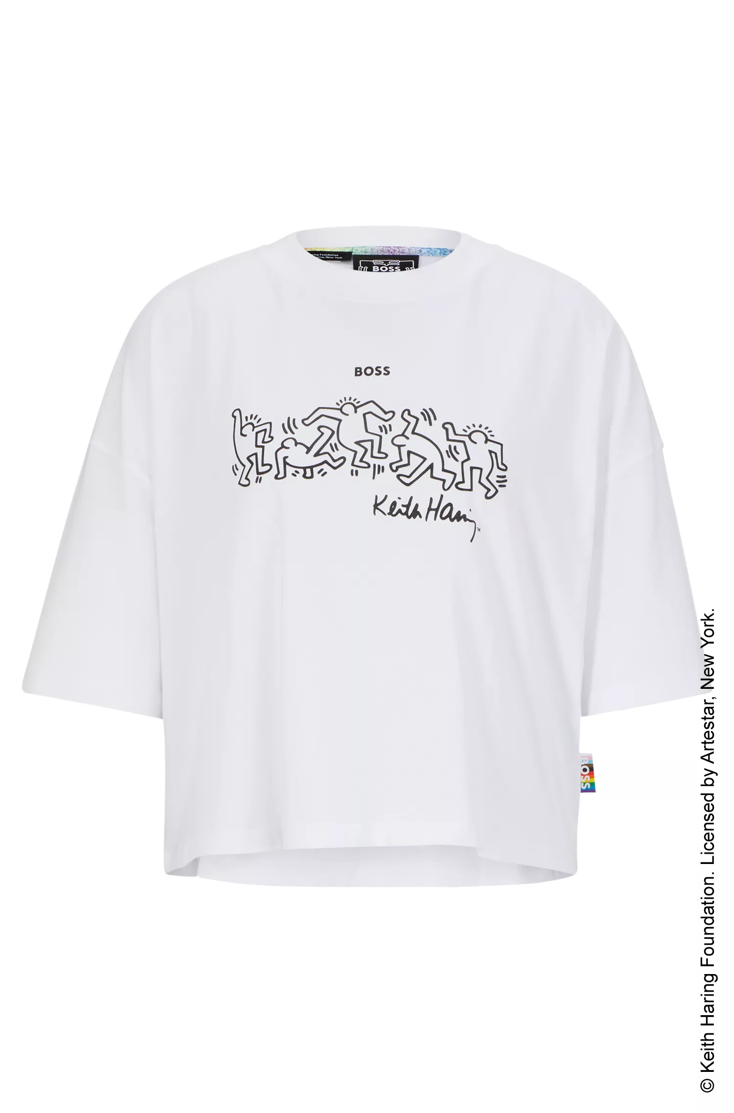 Camiseta BOSS preta - BOSS x Keith Haring, unissex, em algodão com estampa do logo.