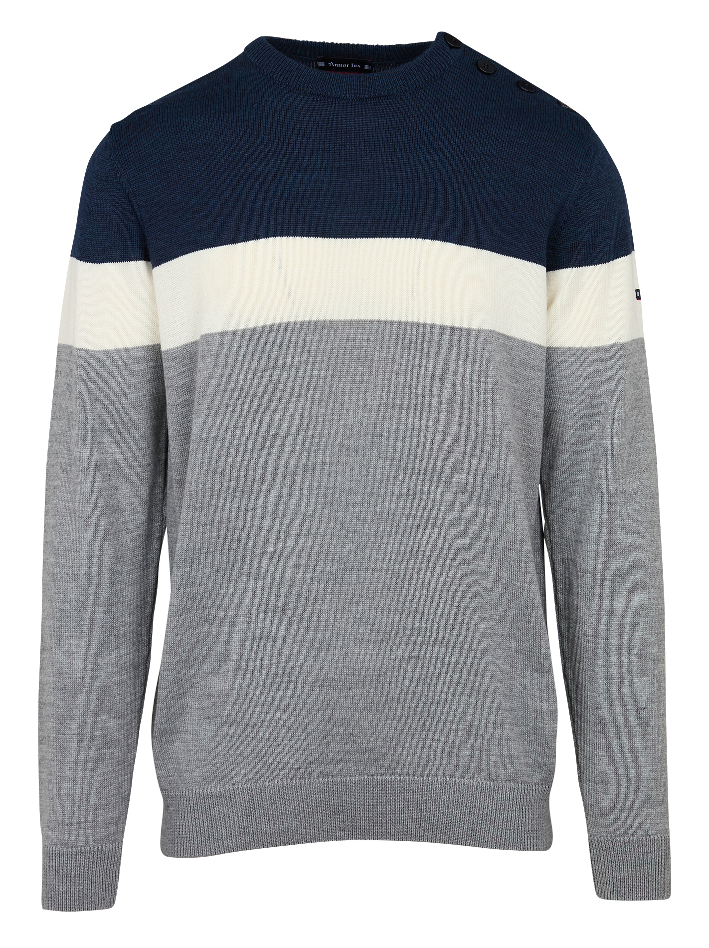 Pull col rond regular boutonné en laine mélangée | Multicolore