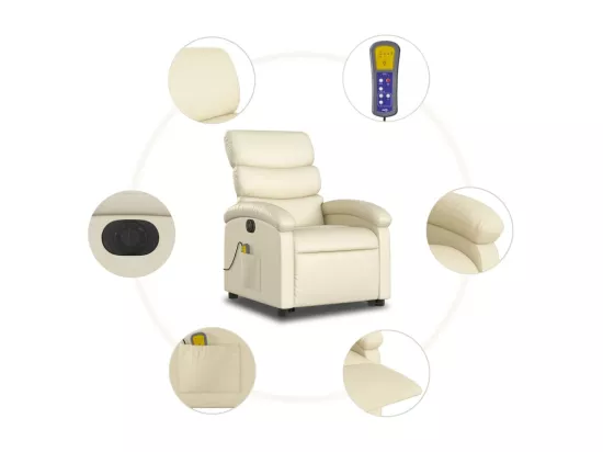 Fauteuil inclinable massant électrique crème similicuir