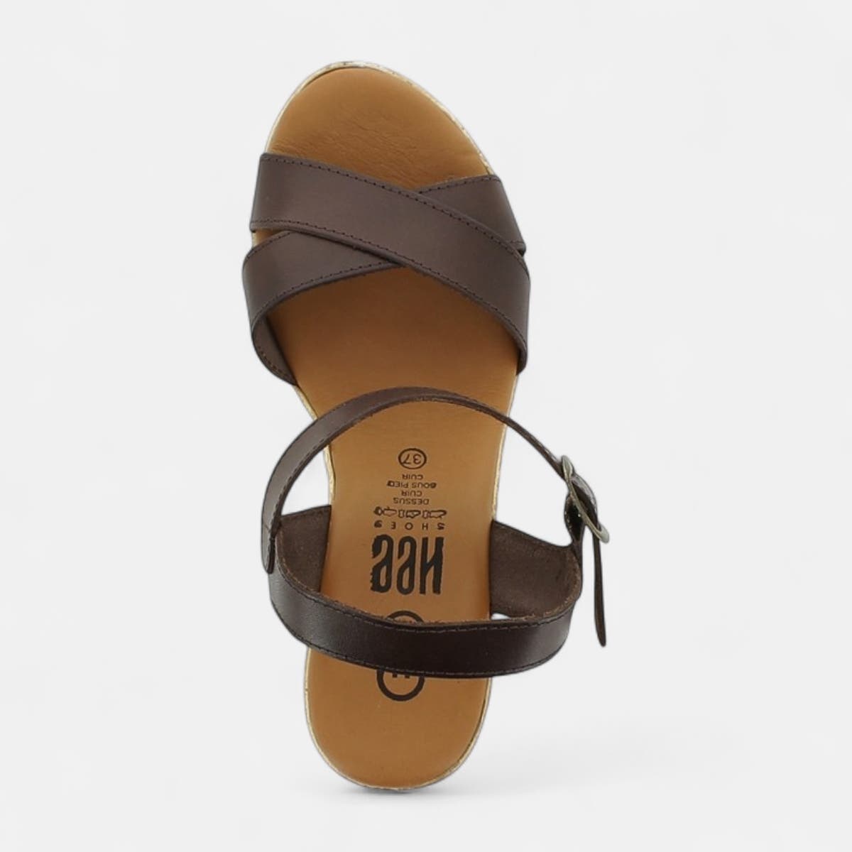 Nu-pieds à talon compensé Femme en cuir marron