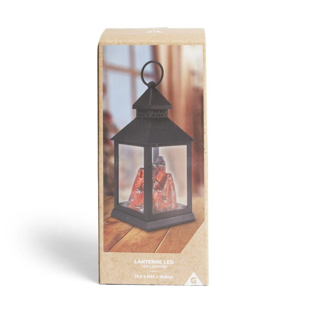 Lanterne LED carré à piles avec braise artificielle 10,5x10,5xH23cm