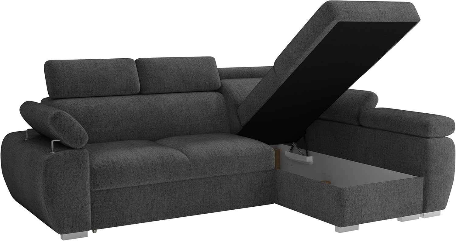 Mirjan24 Ecksofa Boston Mini, Eckcouch mit Schlaffunktion und Bettkasten, Polsterecke mit Einstellbare Kopfstützen, L-Sofa, Polstergarnitur, Wohnlandschaft (Kronos 22, Seite: Rechts, 2r+LC)