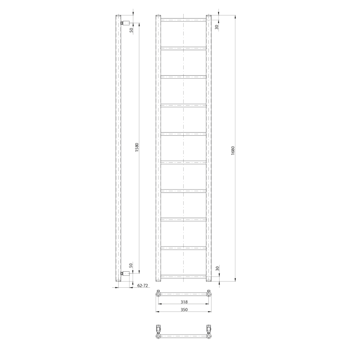 Sapho Dina handdoekradiator mat wit 35x168cm 335W