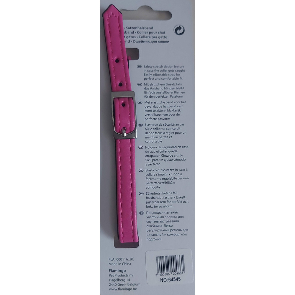 Collier 30 cm x 11 mm rose avec strass et clochette pour chat