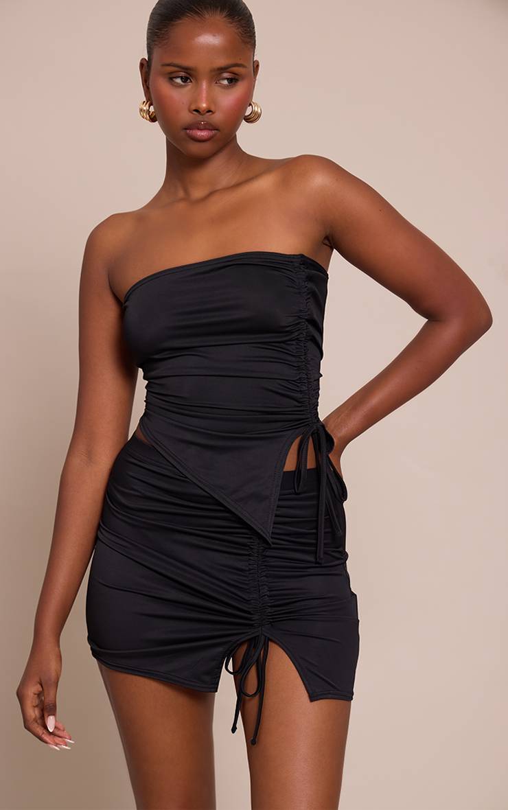 Noir Ensemble Coordonné Bandeau Froncé Sur Les Côtés À Effet Mat
