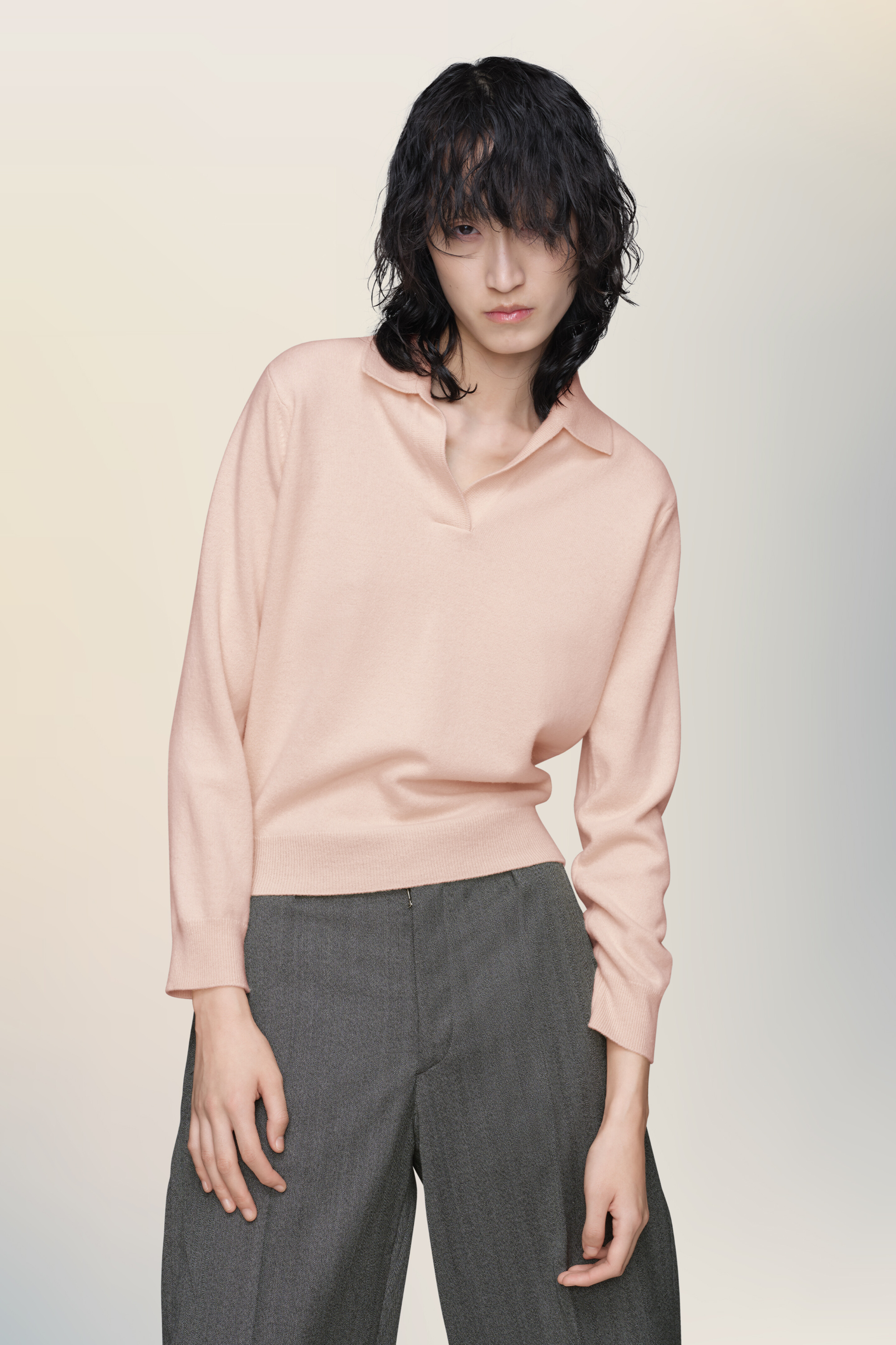 Polo en maille rose en laine pour femme Rose Pâle