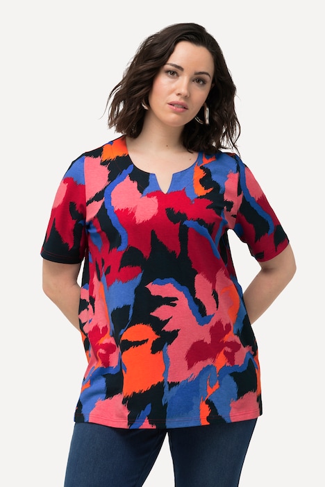 T-Shirt, Blüten, A-Linie, Tunika-Ausschnitt, Halbarm