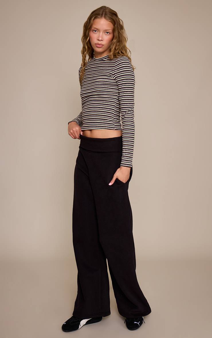 Noir Joggers À Taille Repliée Et Jambes Larges