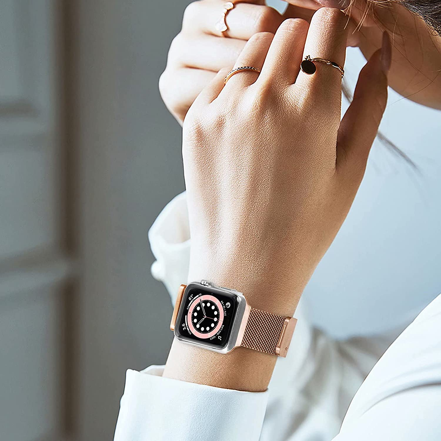 Apple Watch (42/41/40/38 mm) Ersatz Magnet Armband Milanaise (Gelenkumfang: 162-258mm) - Roségold