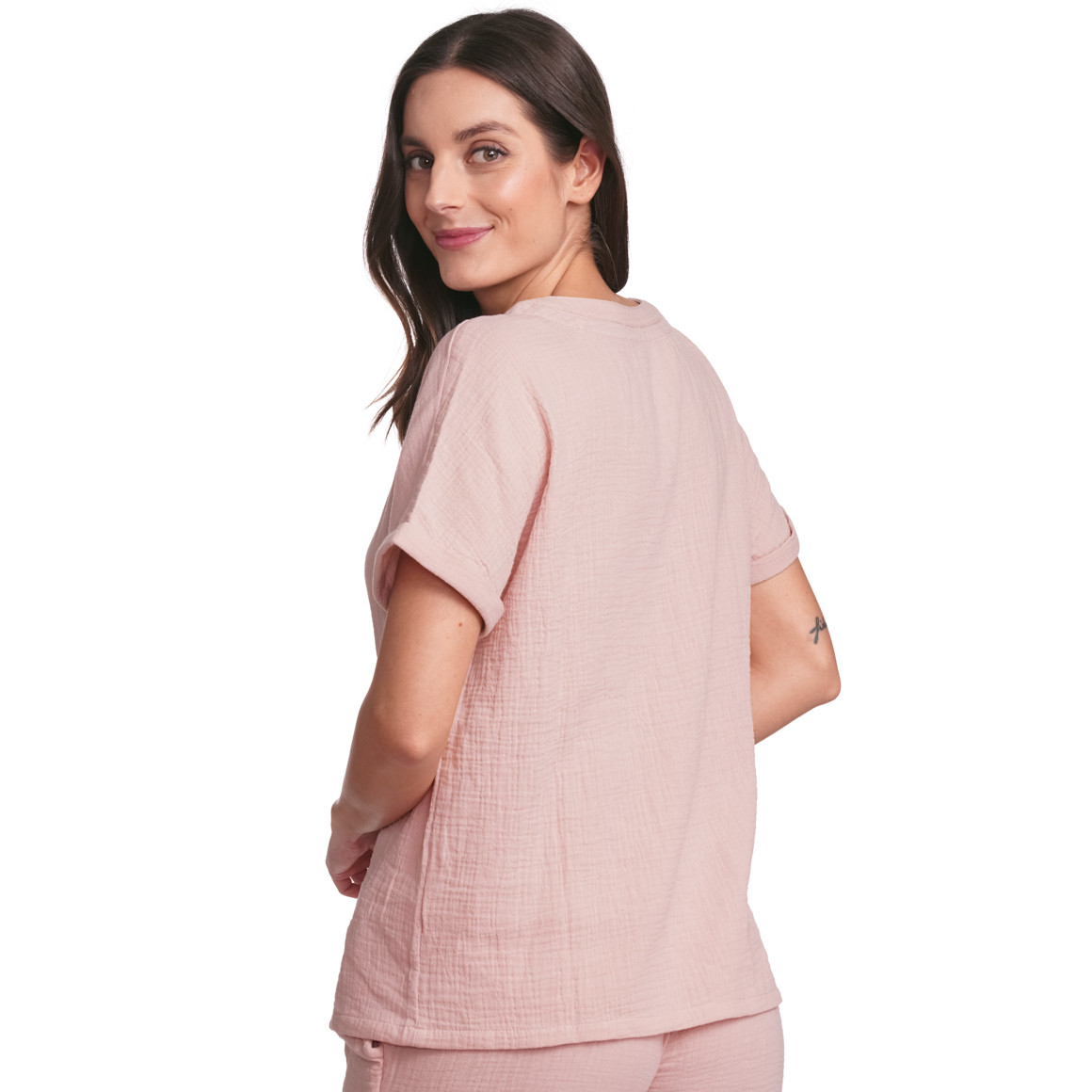 Gina Benotti Damen Musselin-Schlafshirt mit Herz-Stickerei rosa