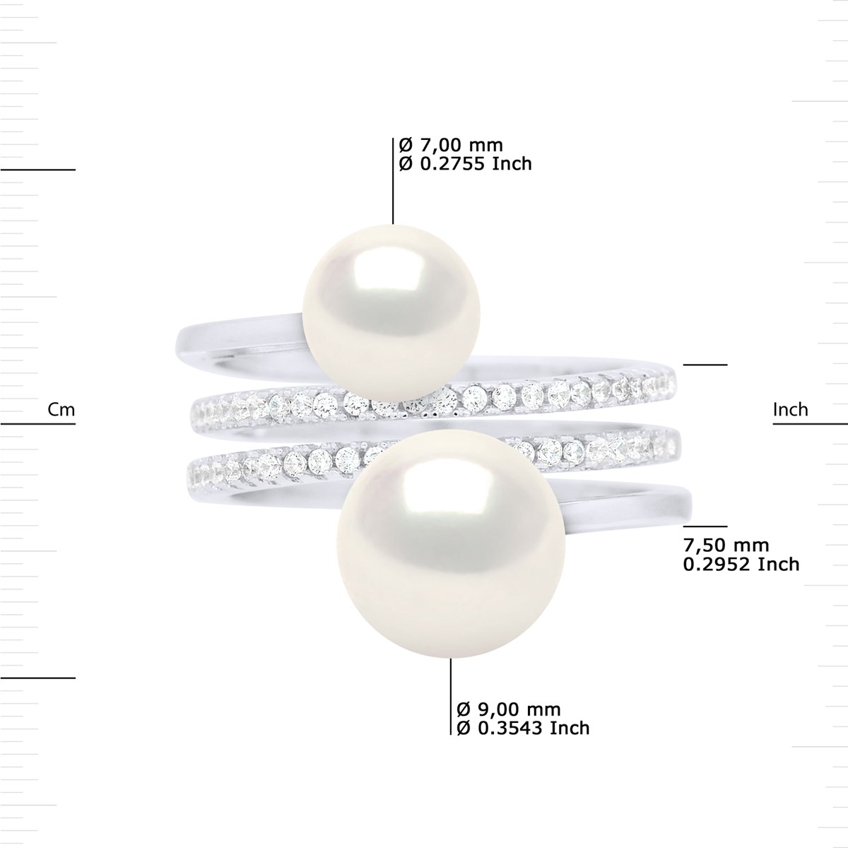 Bague DUO Perles d'Eau Douce 7 et 9 mm Blanches Joaillerie Argent 925