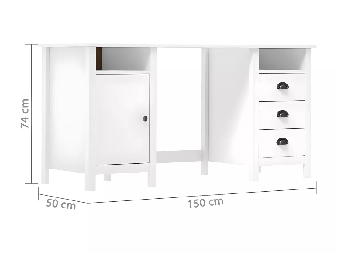 Bureau Hill Blanc 150x50x74 cm Bois de pin solide