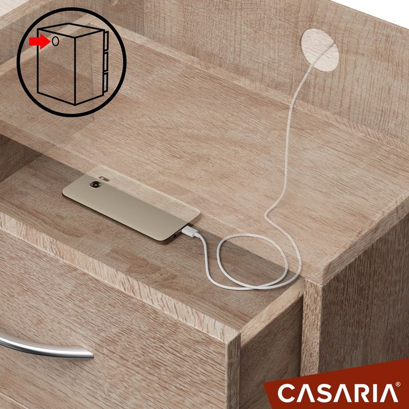 Casaria - Eloise Nachtkastje - Set van 2 - Eik - 3 Lades - 54x39x28cm