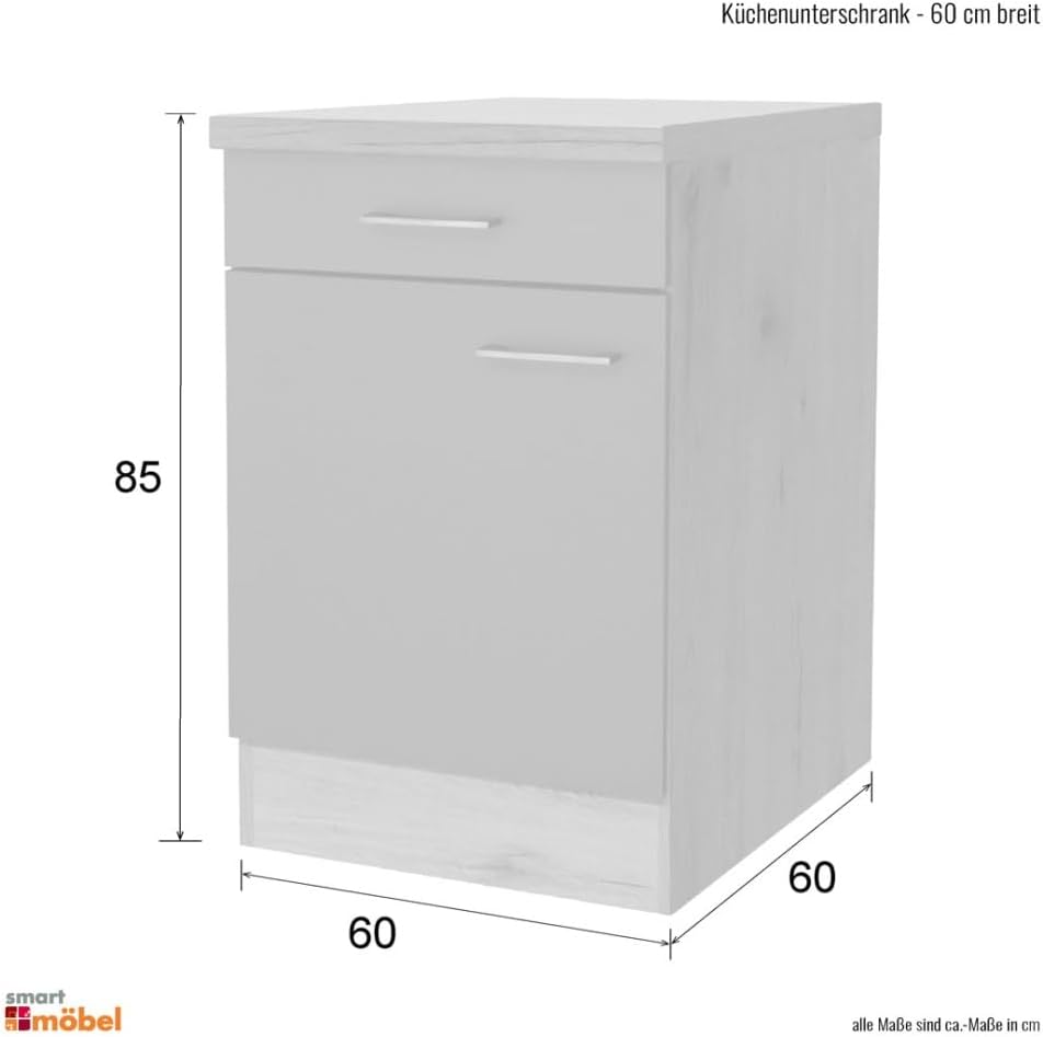 Küchenunterschrank mit Arbeitsplatte - 60 cm breit - Weiß – Witus