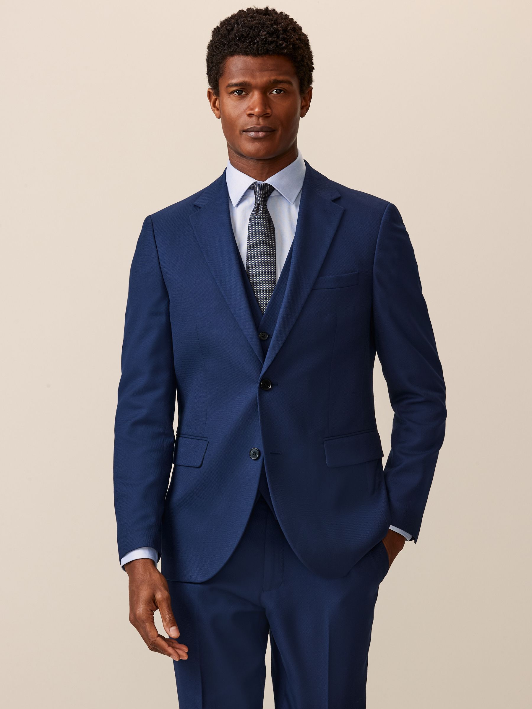 Helderblauw - Slim Fit - Kostuum met textuur: colbert
