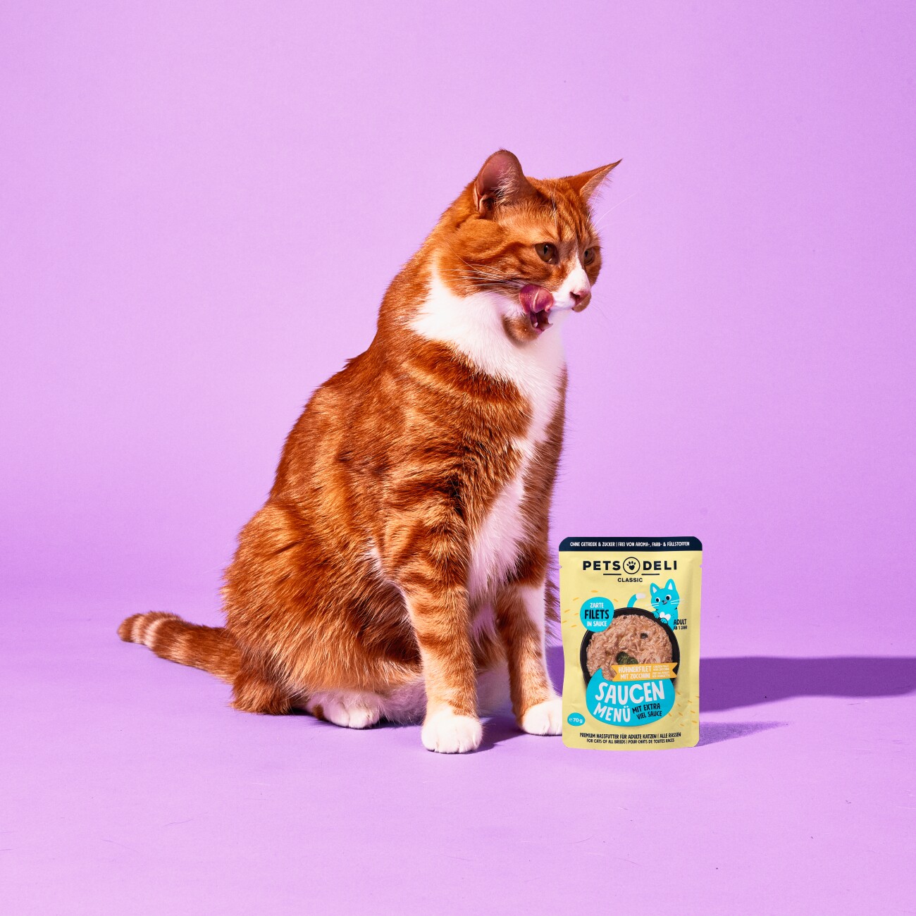 Pets Deli Nassfutter Katze Adult Saucen Menü Hühnerfilet mit Zucchini 12x70 g