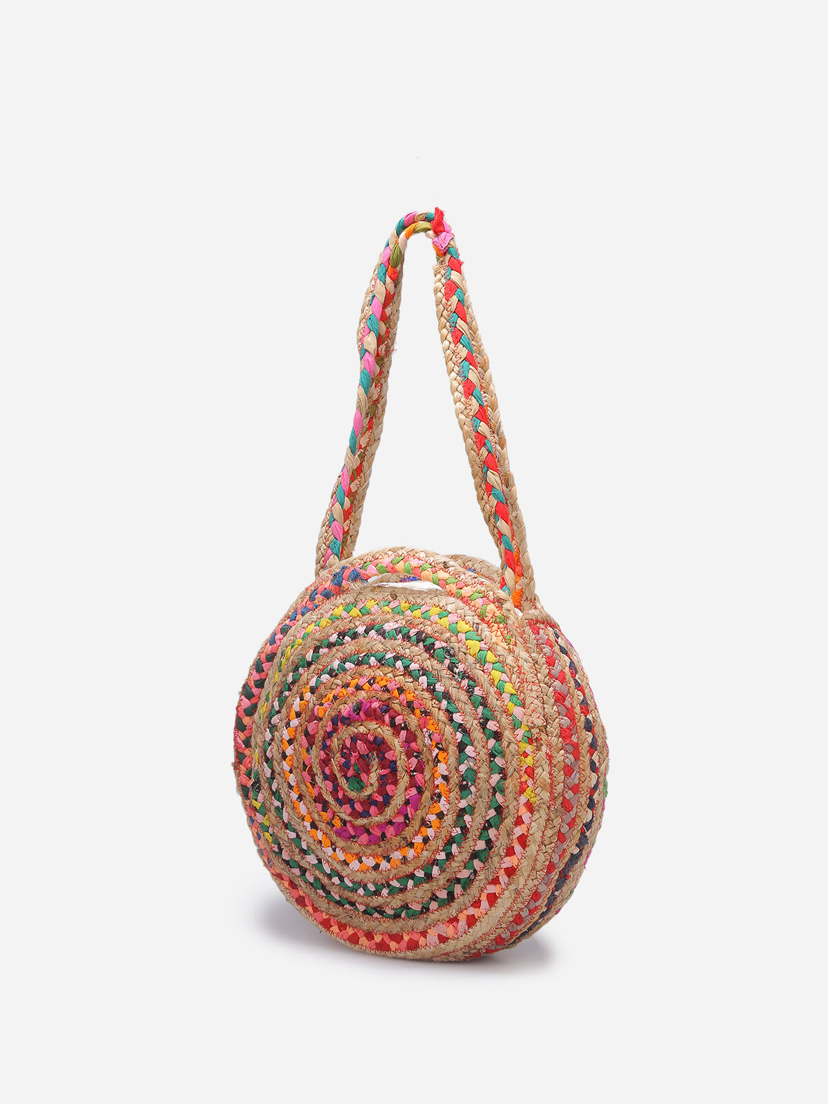 Sac rond multicolore tressé- Multicolore