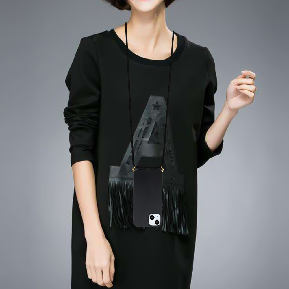 iPhone 15 Necklace Bio Gummi Case Hülle Eco Friendly Nachhaltig Kompostierbar   Handykette (150cm) - Schwarz