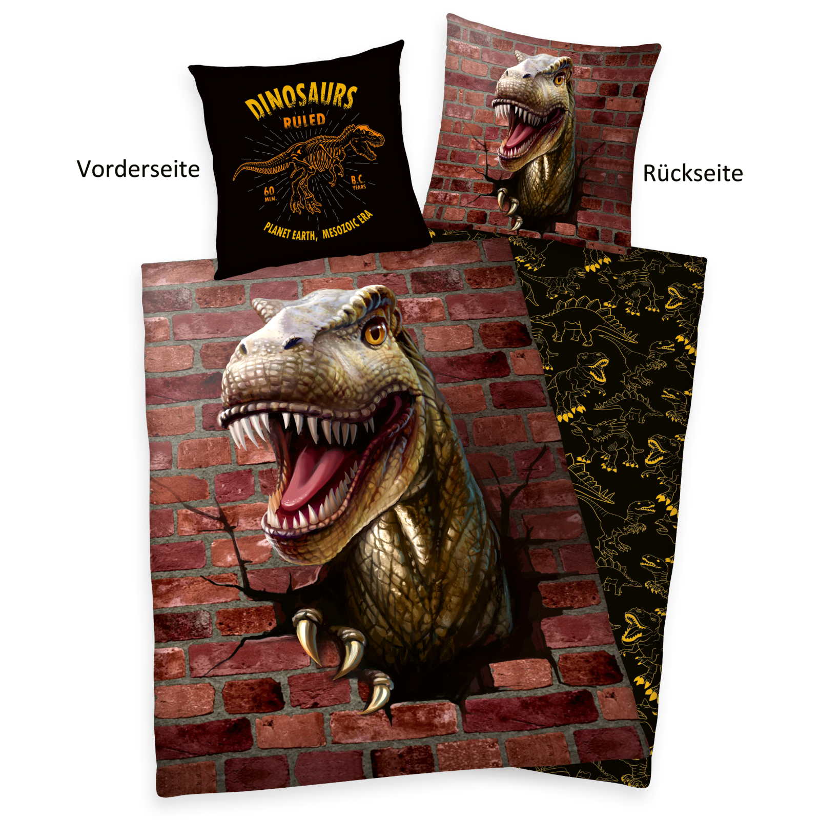 Kinderbettwäsche DINO 3D - rot - grau - 135x200 cm