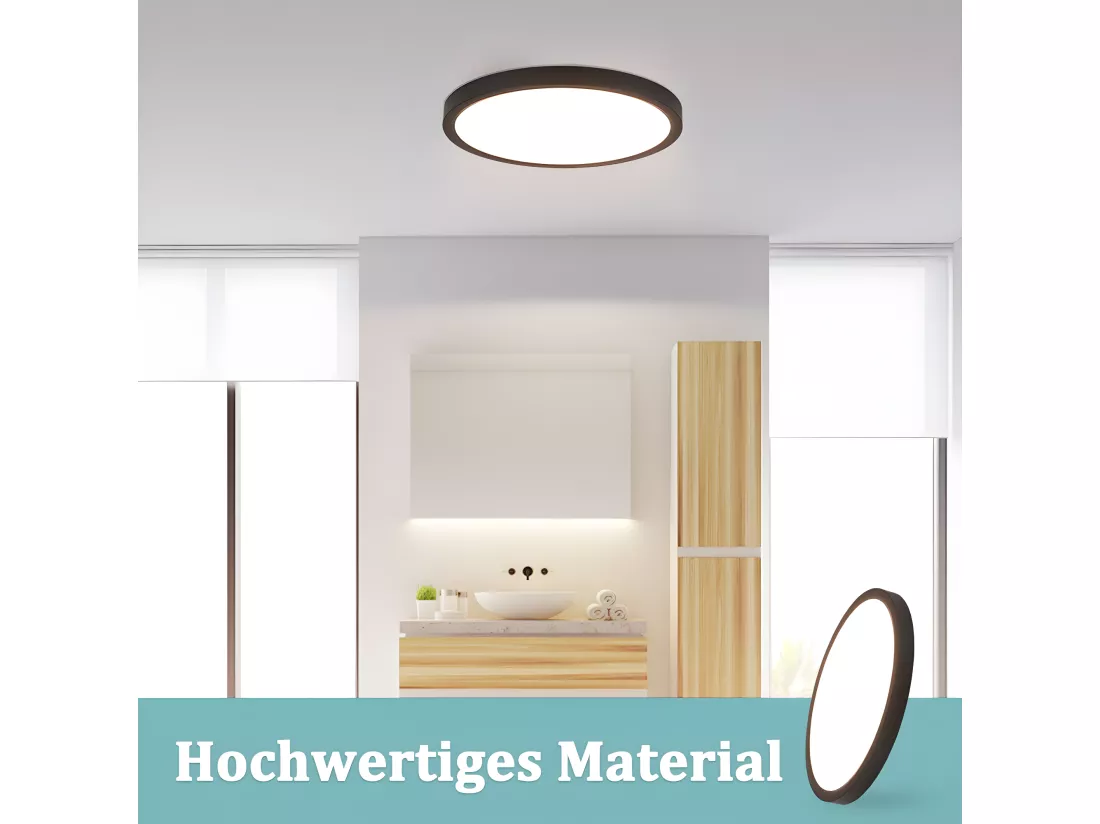 NETTLIFE Plafonnier LED Plat Noir 4000K Chambre 24W Salle de Bain Couloir Ronde pour Cuisine