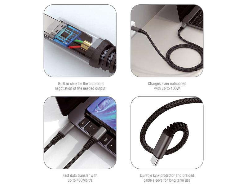 4smarts USB 2.0-Kabel Daten- und Ladekabel USB C - USB C 3 USB-C auf USB-C Kabel PremiumCord 100W 3m schwarz