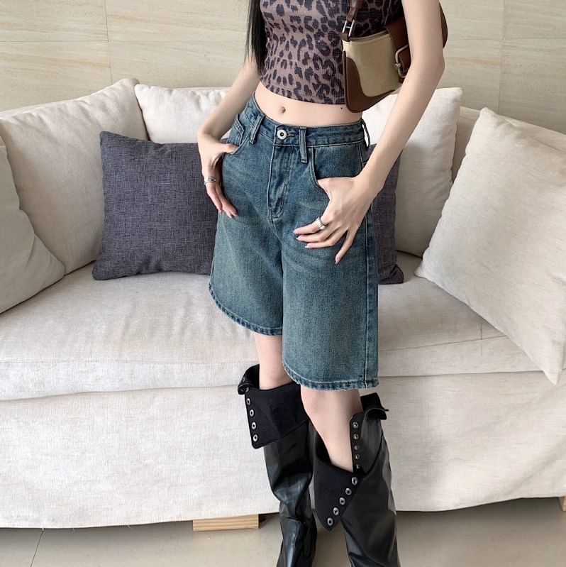 GOUB - Low Rise Washed Denim Shorts